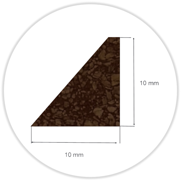 Gummikork-Profil ca. 65° Shore A, Profil A1 abgeschrägt 45° mit 2 mm Anlauf auf beiden Seiten 10,0 x 10,0 x 1000 mm rotbraun