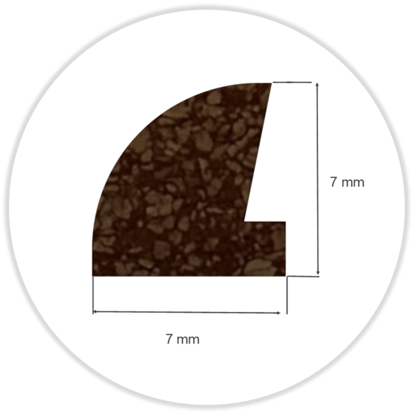 Rubberkork-Profil ca. 65° Shore A; with stand off 7,0 x 7,0 x 1000 mm brown