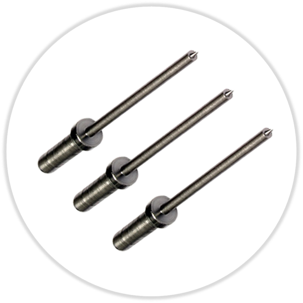 Special Stripper Pin,with pinpoint and shoulder diam. 10,0 mm, woodthicknes 15,0 mm, length 50,0 mm