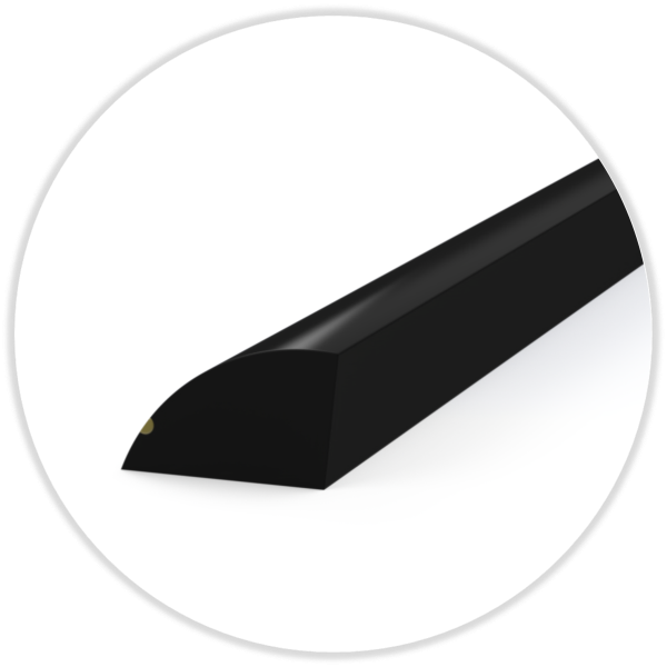 Rubber profile B/2 appr. 70° Shore 12,5 mm width  7,5 mm height, packed by 80 meter