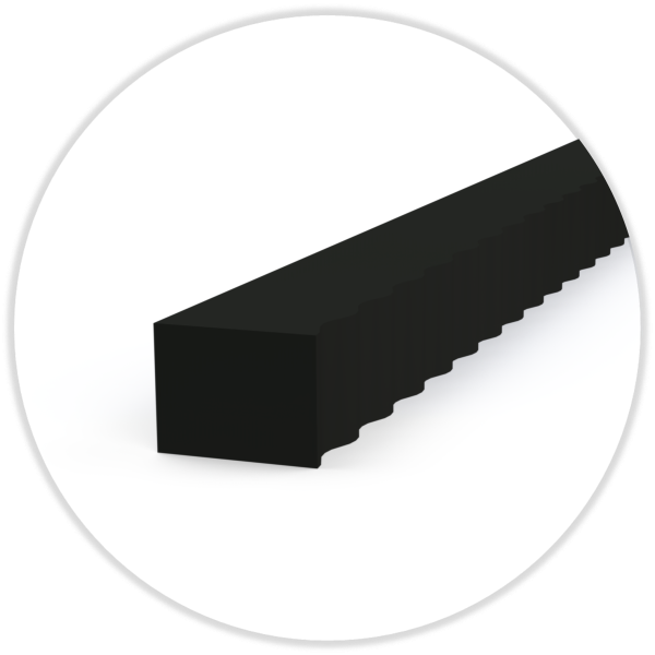 Gasgummi A&Mneo - Welle, einseitig mit  Haut, schwarz, selbstklebend, B = 13 mm / H = 11 mm / WT = 4 mm / WH = 1 mm / L = 500 mm, VE/Platte = 70 St