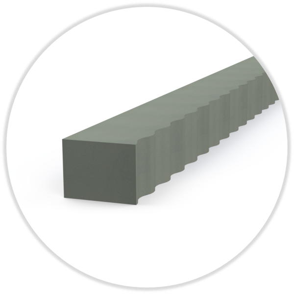 G900 - Welle, grau, selbstklebend, B = 13 mm / H = 11 mm / WT = 4 mm / WH = 1 mm / L = 500 mm, VE/Platte = 140Stück