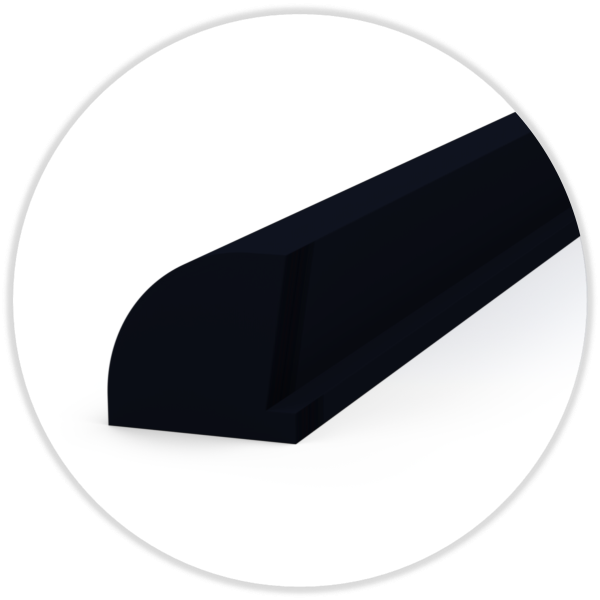 Zellkautschuk-Profil ca. 20° Shore A; einseitig abgerundet; mit Abstandhalter 12,0 x 13,0  mm, schwarz