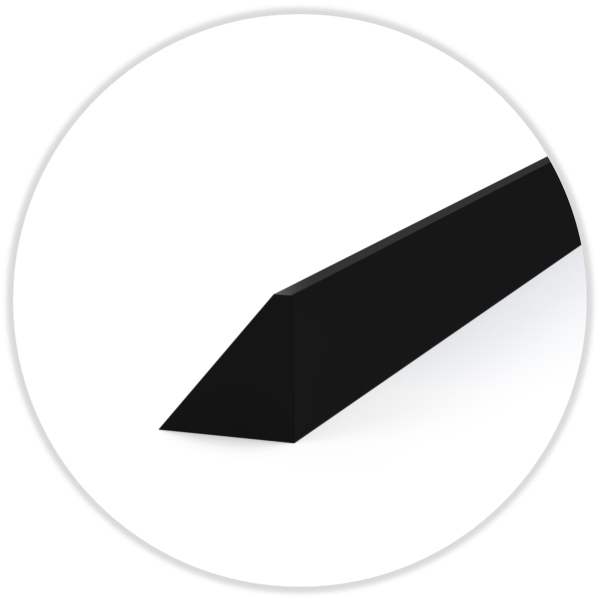 Rubber profile A/1 appr. 70° Shore, black, 10 x 10 mm with chamfered edge
