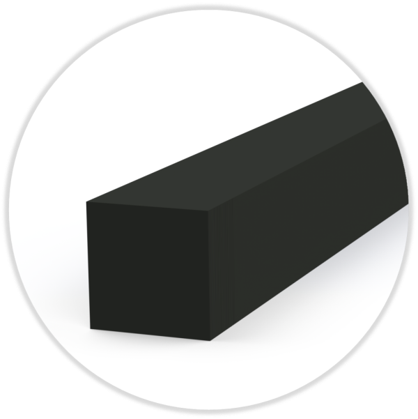 Streifen Gasgummi NR52N, mit Haut, schwarz, selbstklebend, 11,0 x 11,0 x 500 mm, VE/m² = 162 Streifen