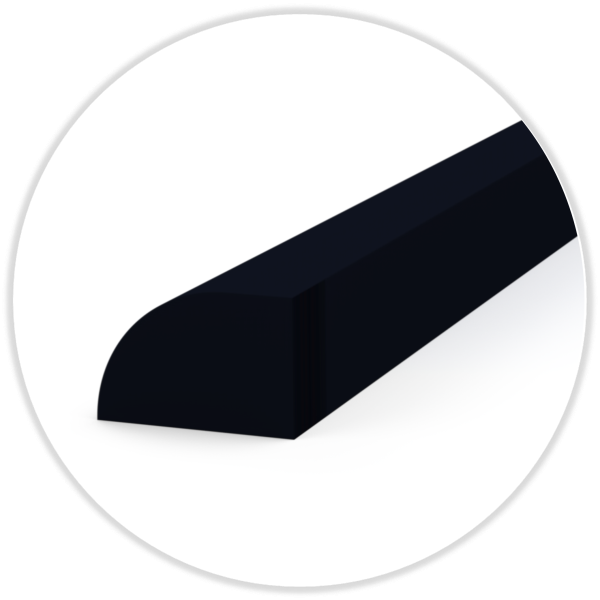 Zellkautschuk-Profil ca. 20° Shore A; einseitig abgerundet; ohne  Abstandhalter 12,0 x 8,0  mm schwarz