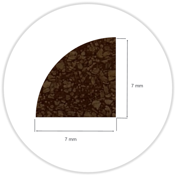 Rubberkork-Profil ca. 65° Shore A; without stand off 7,0 x 7,0 x 1000 mm brown