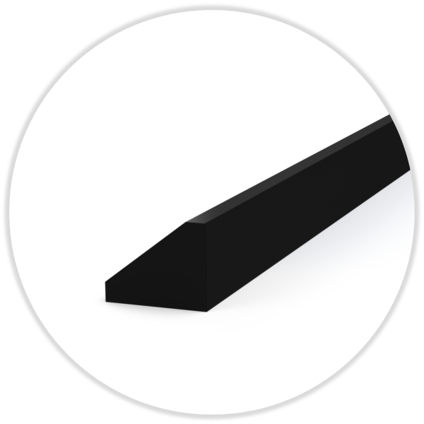 Rubber profile A/1, -SPECIAL-  appr. 70° Shore, black, with chamfered edge, 8,5 x 10,5 mm
