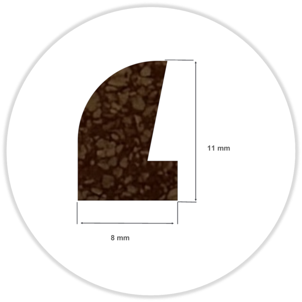 Rubberkork-Profil ca. 65° Shore A; with stand off 8,0 x 11,0 x 1000 mm brown