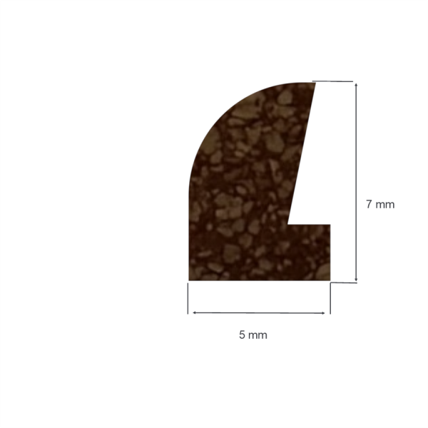 Gummikork-Profil ca. 65° Shore A, einseitig abgerundet; mit Abstandhalter 5,0 x 7,0 x 1000 mm rotbraun